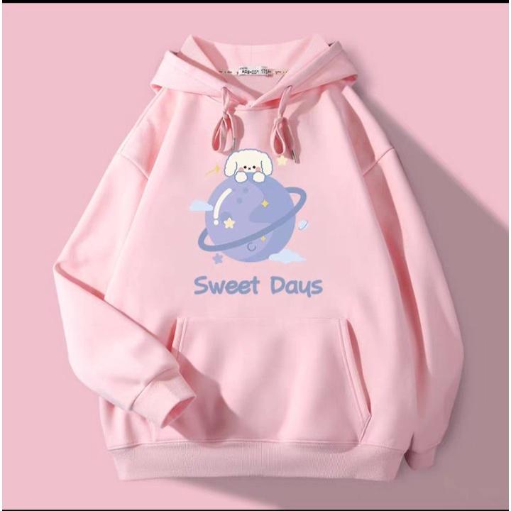 Áo hoodies cừu trắng vũ trụ chất nỉ bông phom unisex nam nữ mặc đều đẹp