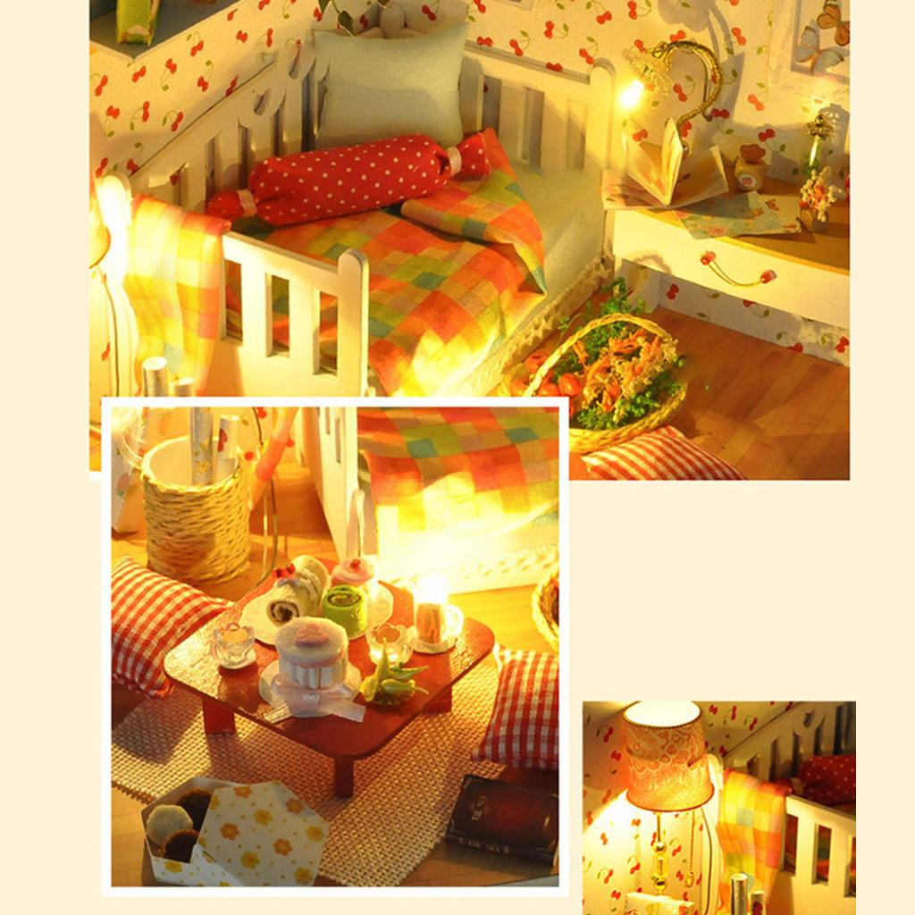 LED Light Miniature DollHouse Creative Dustproof Cover Kit Festival Gift