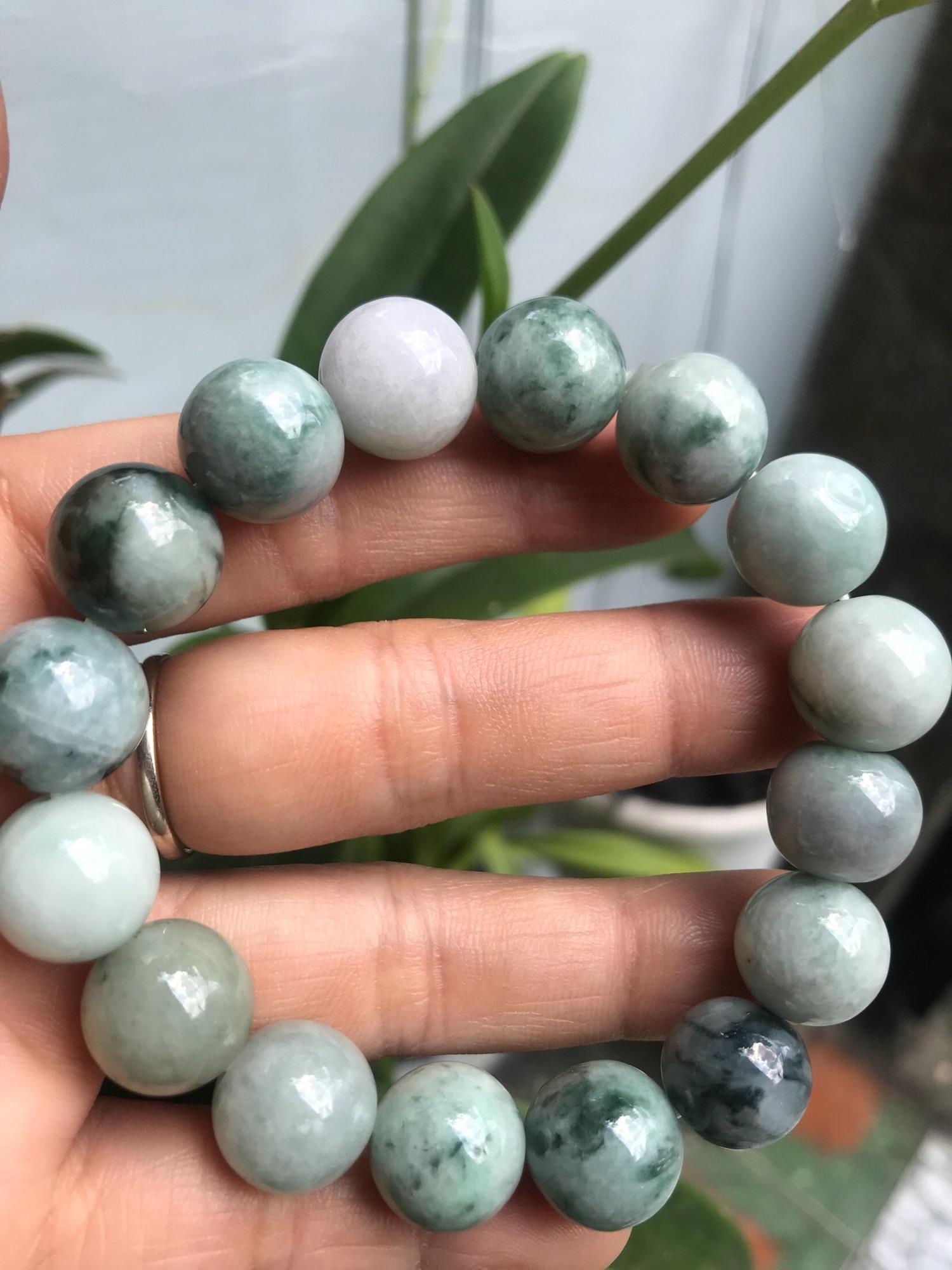 VÒNG CẨM THẠCH A HẠT TRÒN TỰ NHIÊN XANH NAM ĐEO size 13mm