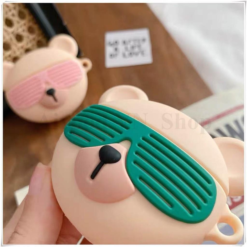 Bao Case Ốp dành cho Airpods 1,2, Airpods pro gấu đeo kính kèm móc gấu cao cấp