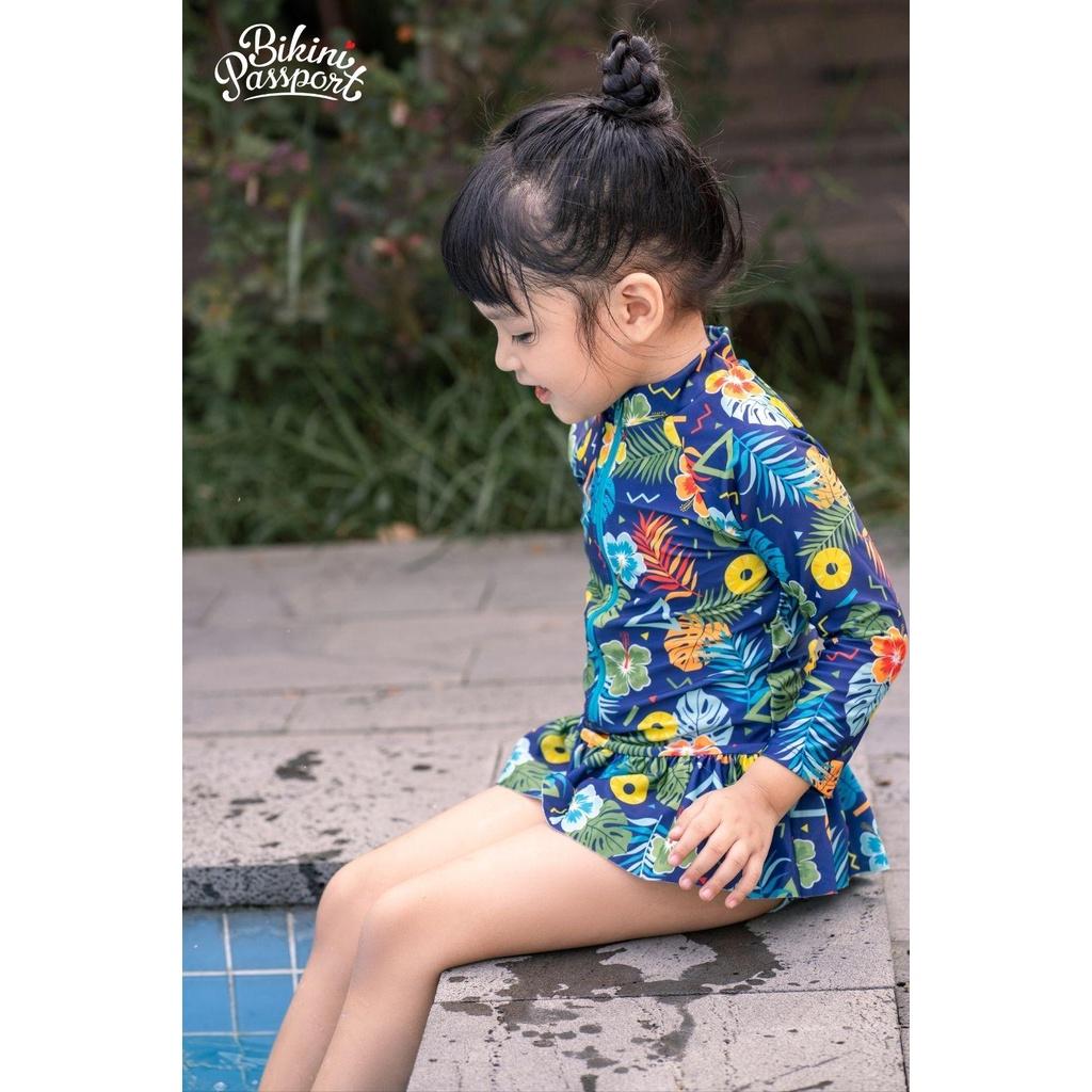 Đồ bơi áo tắm em bé BIKINI PASSPORT KID - Một mảnh tay dài váy bèo ngắn - Floral - KD016_FLO