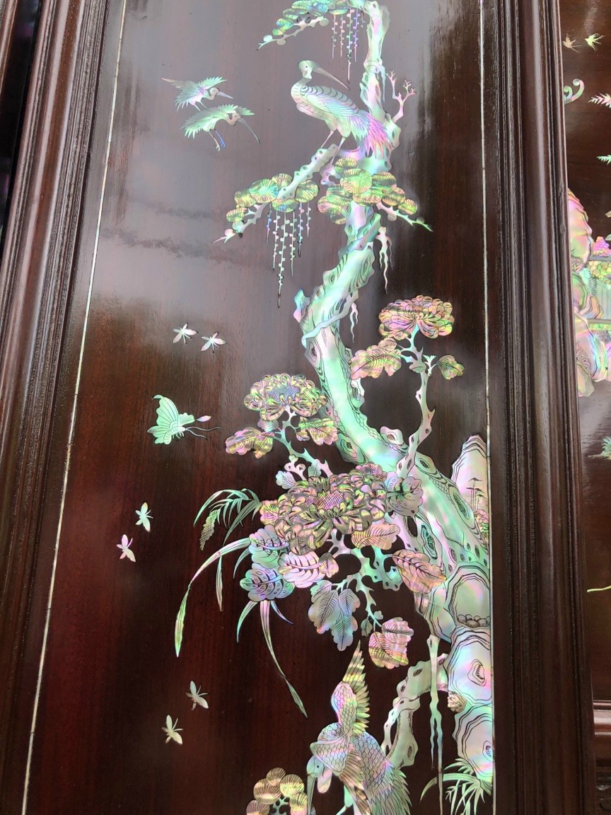 Bộ tranh gỗ gụ kết hợp khảm ốc đỏ tích, tứ quý bốn mùa trong ,xuân ,hạ, thu ,đông ,và được làm mầu mận chín giả cổ kt 30×107cm + ván khung dầy tổng 4cm