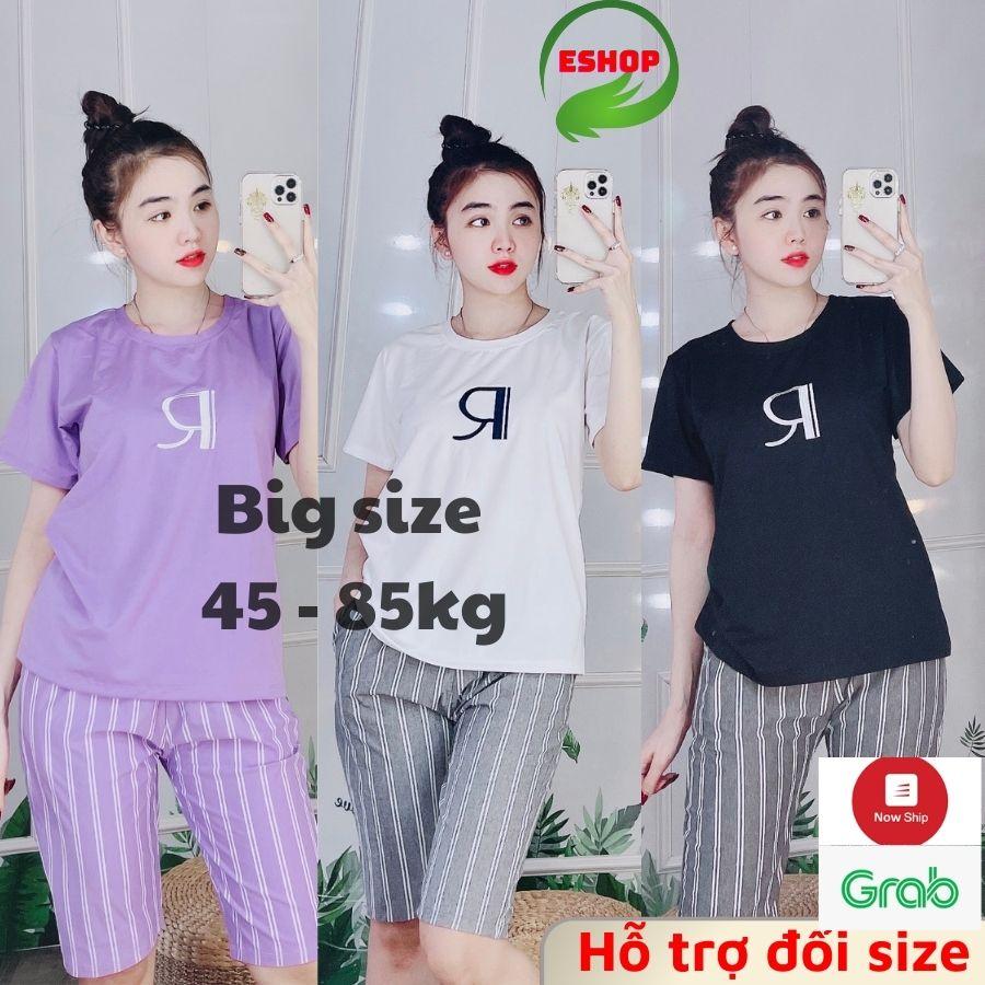 Đồ bộ nữ dễ thương bigsize mùa hè Đồ ngủ nữ thun cotton Bộ thể thao quần lửng sọc set ngố mặc nhà cute ESHOP AD16