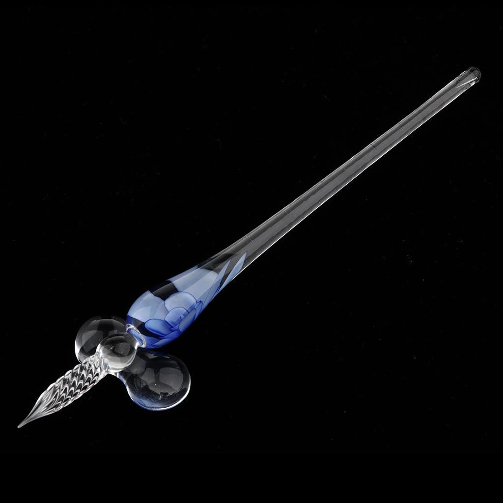Vintage Crystal High Borosilicate Glass Glass Dip Pen Signature Pen Fountain Pens Business Present Office School Stationery Gifts Blue China Flower