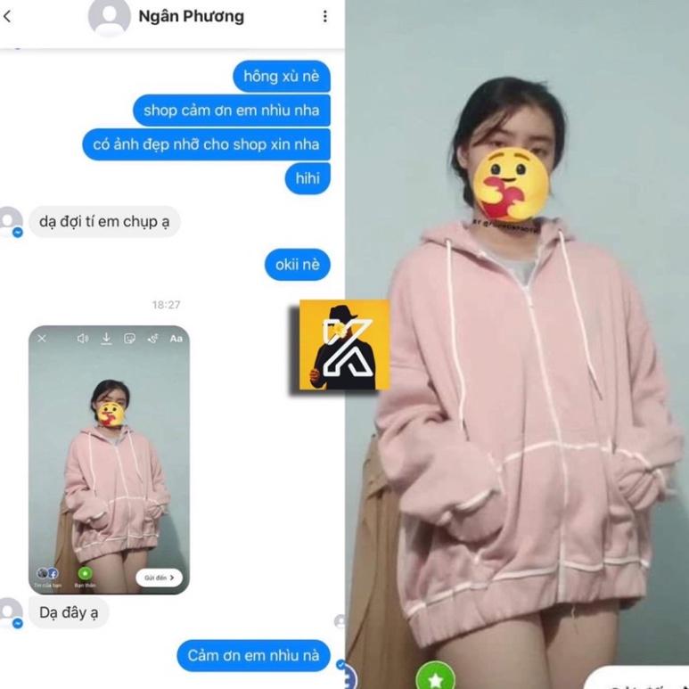 Áo Khoác Nỉ Khóa Dây Kéo Form Rộng Viền Trắng Ulzzang Unisex