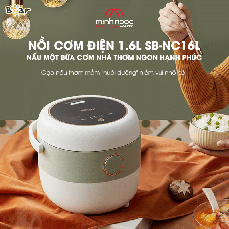 Nồi Cơm Cao Tần, Nồi Cơm Điện Thông Minh BEAR SB-NC16L Dung Tích 1.6 Lít Công Suất 400 W - Hàng Chính Hãng