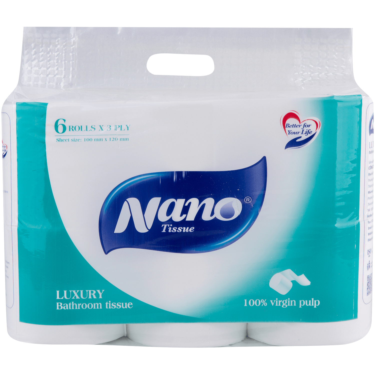Giấy vệ sinh Luxury Nano 6 cuộn không lõi, thương hiệu Nano giấy dày 3 lớp, an toàn tiết kiệm- Nano Tissue