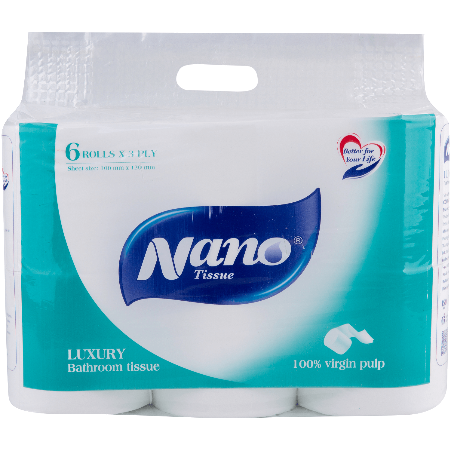 Combo 2 lốc giấy vệ sinh Luxury, lốc 6 cuộn thương hiệu Nano, có lõi và không lõi, giấy mịn, an toàn khi sử dụng
