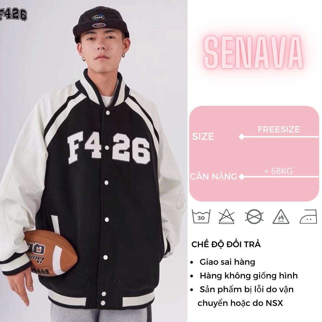 Áo khoác bomber nữ nam F426 chất da lộn Unisex, Áo khoác form rộng 2 lớp dày dặn SENAVA