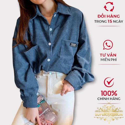 Áo Khoác Sơ Mi Nhung Gân Phối 2 Túi Hộp Phong Cách Hót Trend Fashion