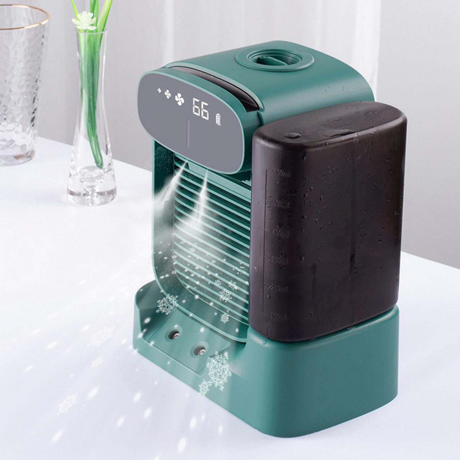 Portable Air Conditioner Cooler, Noiseless Fan USB Rechargeable Desk Fan with 3 Speeds, LED Display, Office Cooler Humidifier for Home Dorm Car