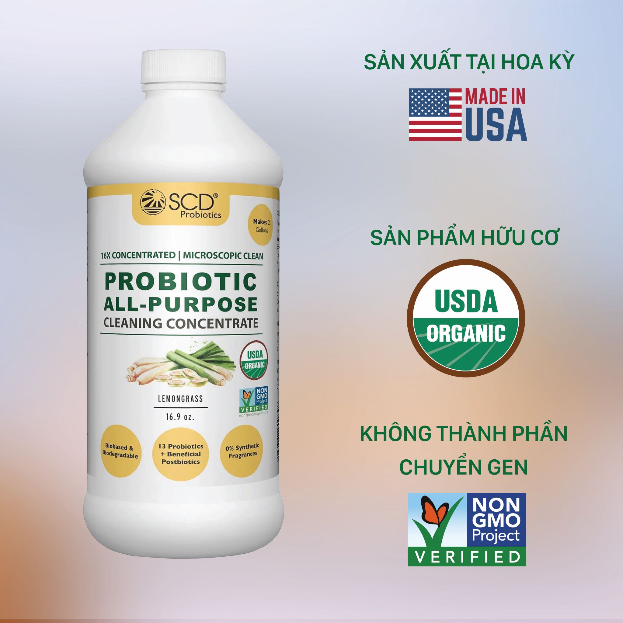 Nước làm sạch Sinh học Đa năng - Hương Lemongrass - All-Purpose Cleaning Concentrate (SCD Probiotics, USA) - 500ml Đậm đặc