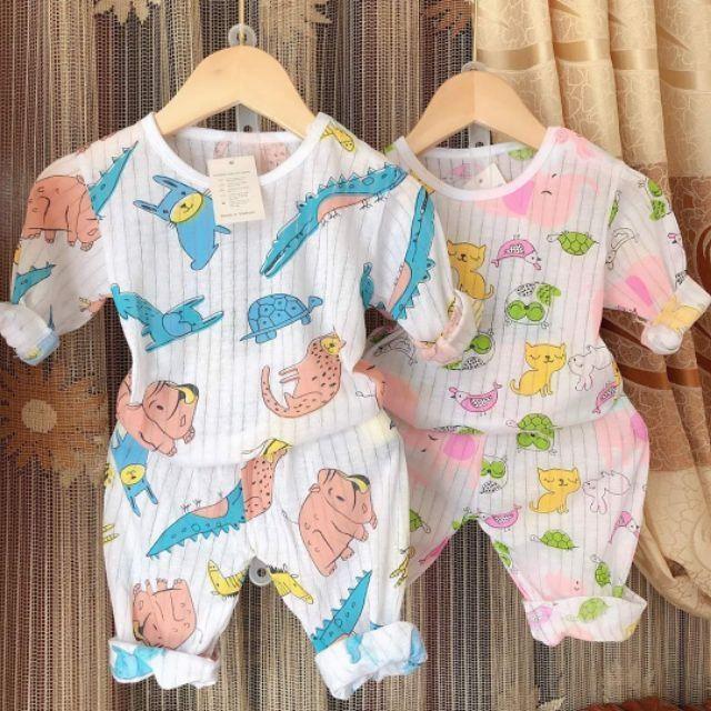 Bộ dài tay cotton giấy cài vai cho bé sơ sinh hàng đẹp - BO6