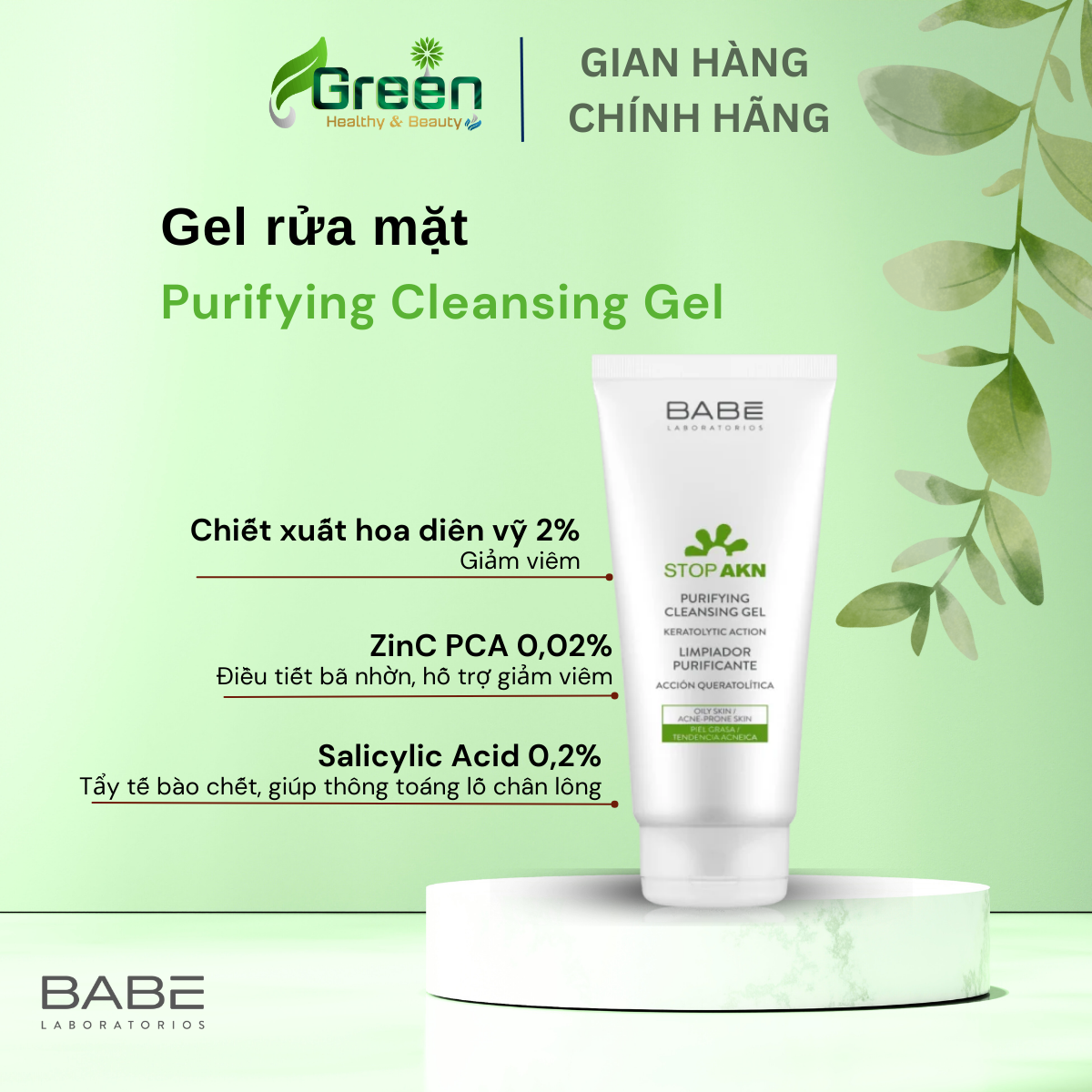 Gel rửa mặt BABE Stop AKN Purifying Cleansing Gel