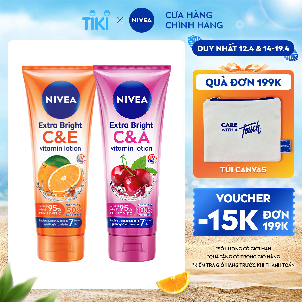 Bộ Đôi Sữa Dưỡng Thể NIVEA Vitamin C&amp;E &amp; Vitamin C&amp;A Sáng Mượt | Đều Màu Da Sau 7 Ngày (180 ml)