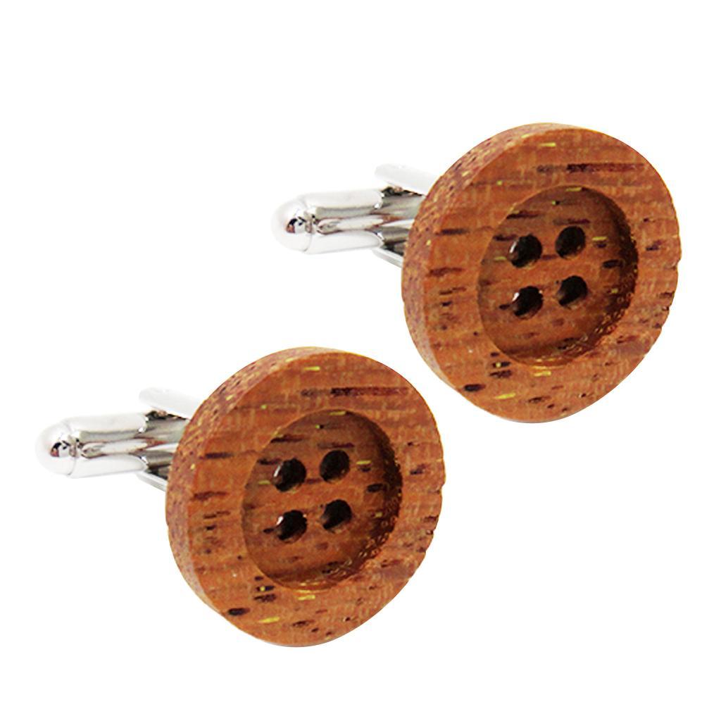 1 Pair Wedding Shirt Round Wooden Cuff Links Cufflinks Business