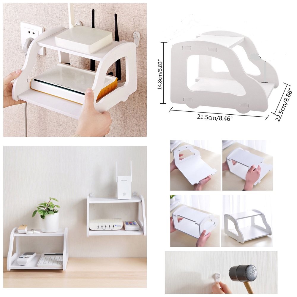 Kệ trang trí mini 2 tầng đựng wifi xiaomi + móc treo tường +kệ điện thoại