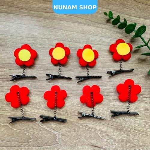 Kẹp tóc lò xo bông hoa đỏ chất ni chần bông xinh xắn Nunam shop