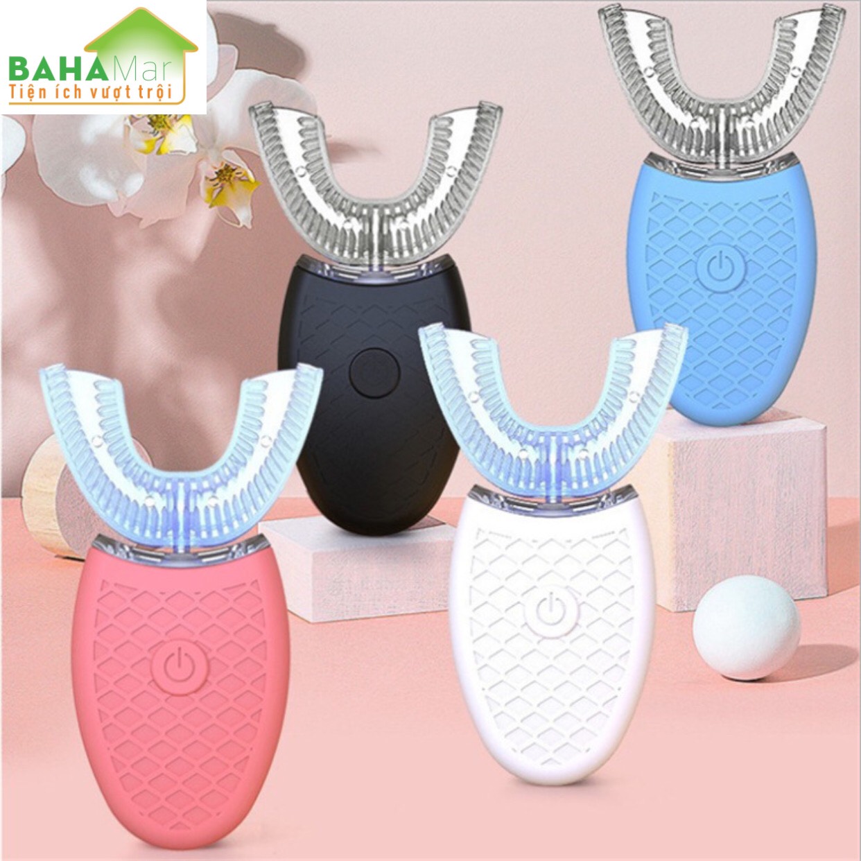 BÀN CHẢI ĐÁNH RĂNG ĐIỆN TỰ ĐỘNG CHỮ U 360 ĐỘ CÓ ÁNH SÁNG XANH KHỬ TRÙNG BAHAMAR làm cho việc đánh răng trở nên dễ dàng và sạch sẽ toàn bộ mặt trước