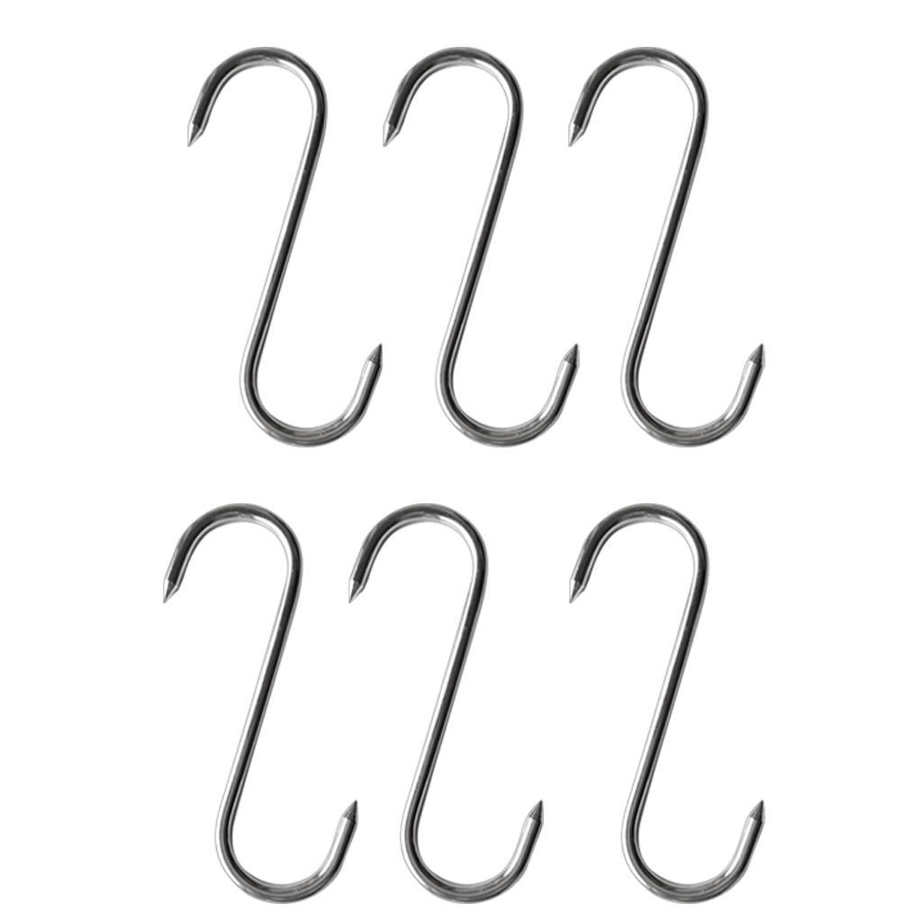 Lot of 6, Large S Shaped Stainless Steel Hooks Pan Pot Meat Hanger Organizer