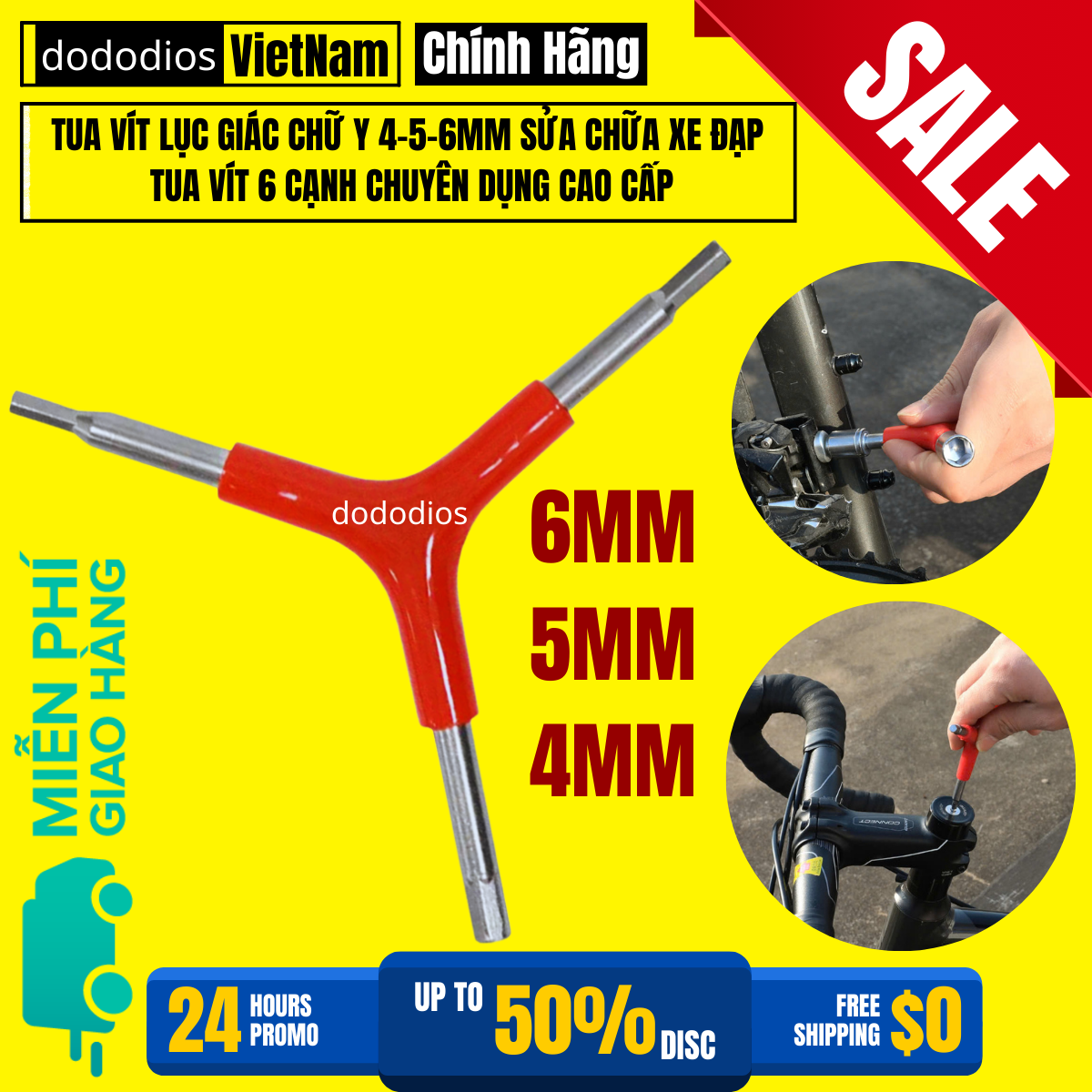 Combo Tua Vít Lục Giác 4/5/6mm + Cờ Lê Tuýp Khẩu 8/9/10mm Chữ Y Sửa Chữa Xe Đạp Vặn Ốc Bu Lông Đa Năng dododios