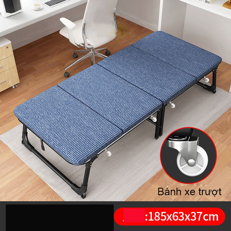 Giường đơn gấp gọn cao cấp khung chịu lực có lớp đệm và bánh xe hỗ trợ dùng cho phòng nhỏ hoặc ngủ tạm - Hàng chính hãng