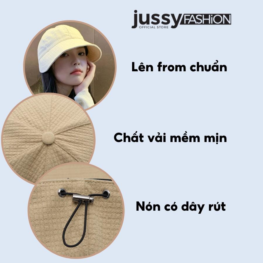 Mũ Chống Nắng Hàn Quốc Vải Nỉ Có Dây Rút Thoáng Khí Jussy Fashion Kiểu Nón Rộng Vành Nữ Che Nắng Uzzlang Chống Tia UV