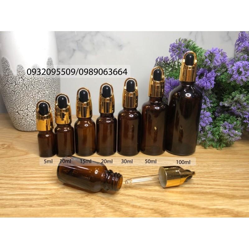 10 lọ chai 10ml nâu đựng serum mỹ phẩm tinh dầu