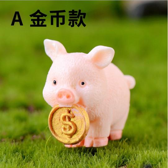KHO-HN * Mô hình lợn hồng may mắn ôm Kim Nguyên Bảo cầu tài dùng trang trí tiểu cảnh, móc chìa khóa, DIY