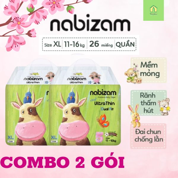 Combo 2 gói tã/bỉm Hàn Quốc Nabizam Ultrathin size XL26 miếng