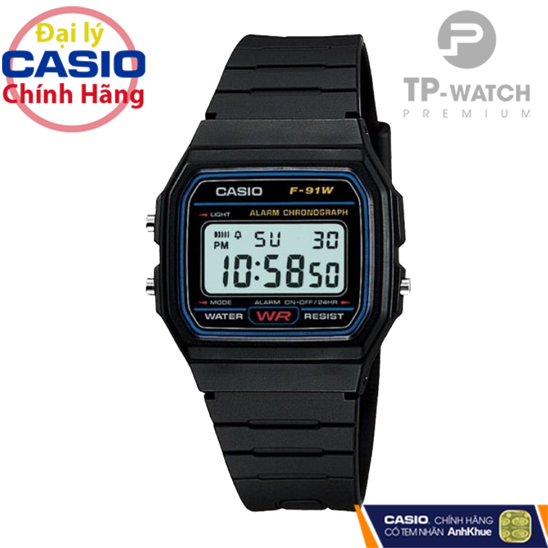 Đồng Hồ Nam Dây Nhựa Casio Standard F-91W-1 Chính Hãng - F-91W-1DG Pin 7 Năm