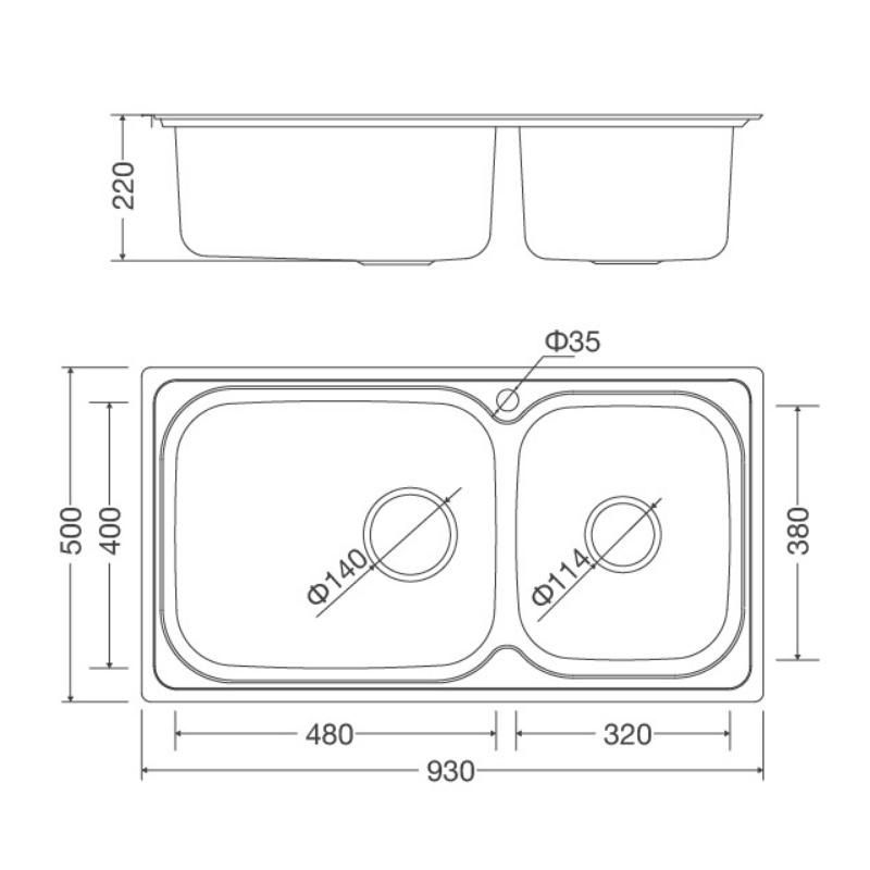 Chậu Rửa Chén Malloca MS 8804 - Inox 304 - Ngang 98cm - Hàng Chính Hãng