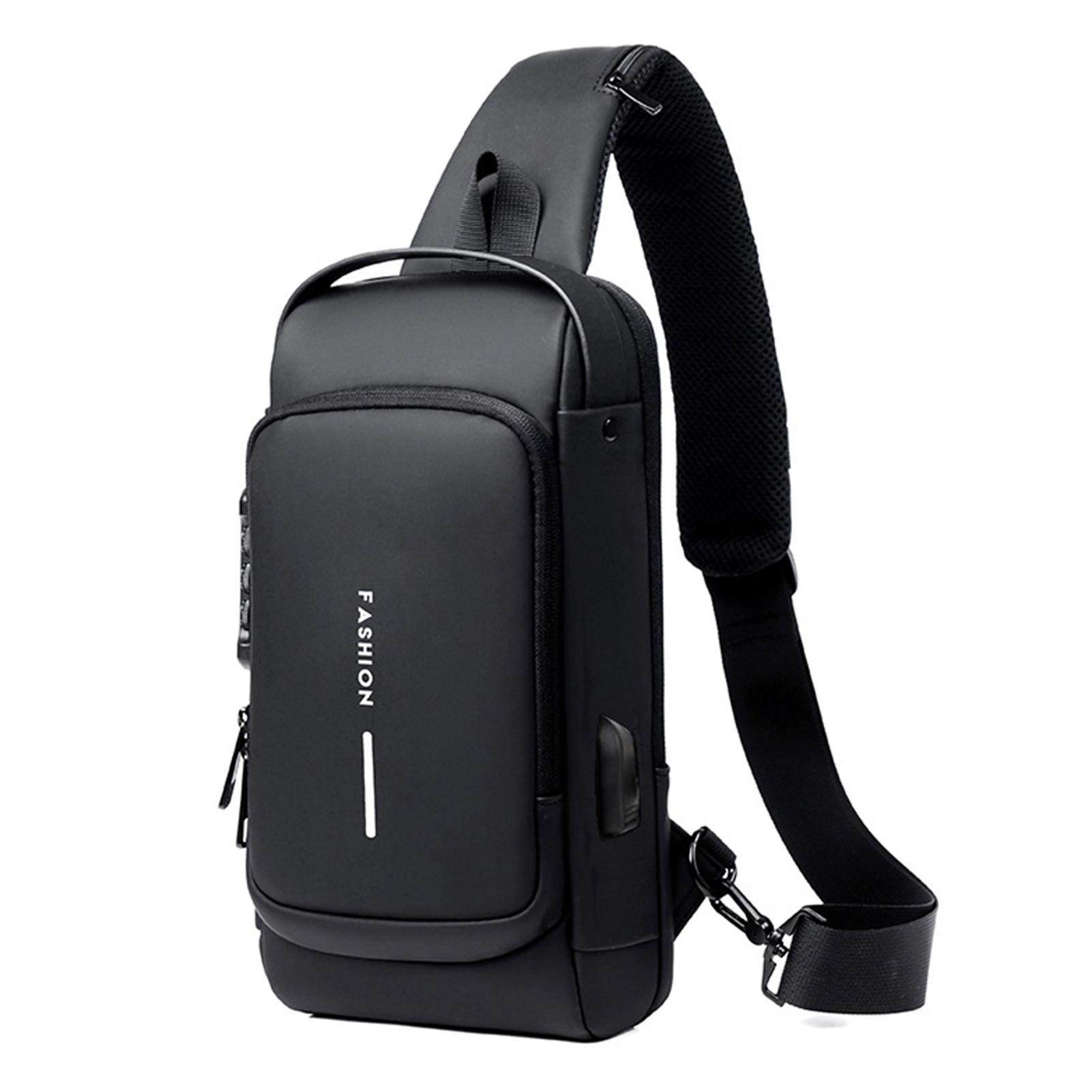 Men Sling Bag Pack with Lock Waterproof Anti-theft Chest Bag with USB Charging Port Shoulder Bag Crossbody Backpack