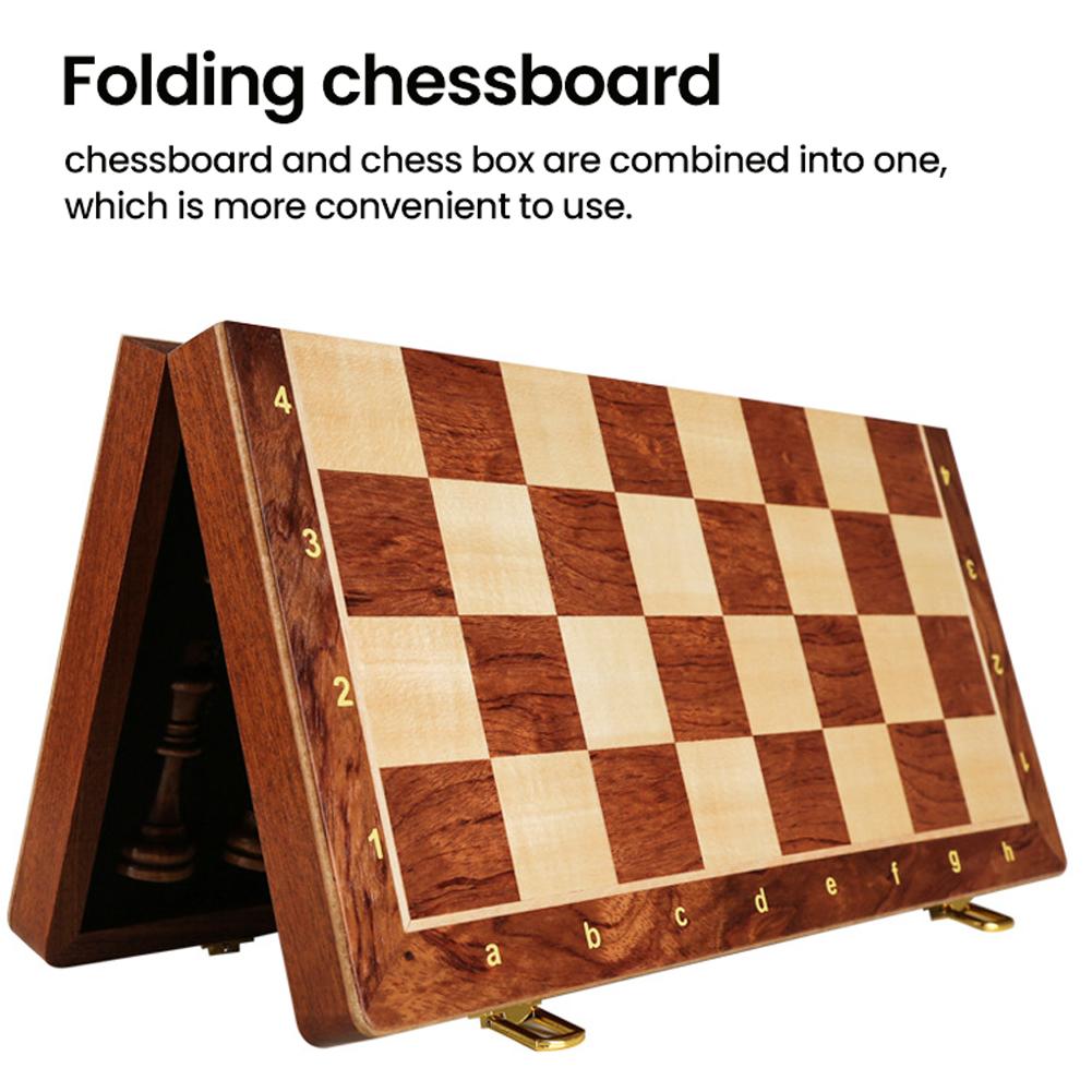 Wooden Chess Board Set 15 Inch International Chess Game Foldable Chess Board with Crafted Chess Pieces and Storage Slots