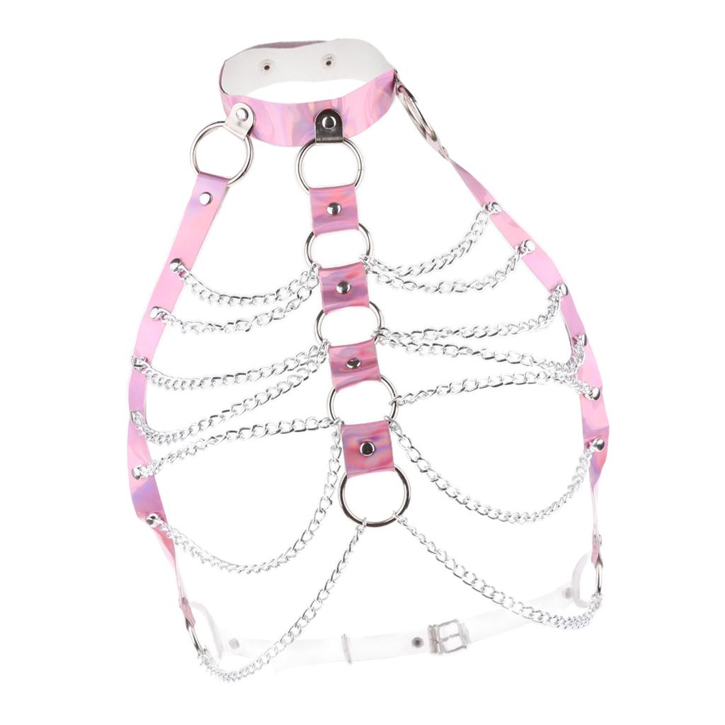 Women PU Leather Adjustable Body Chest Harness Belt Choker Necklace