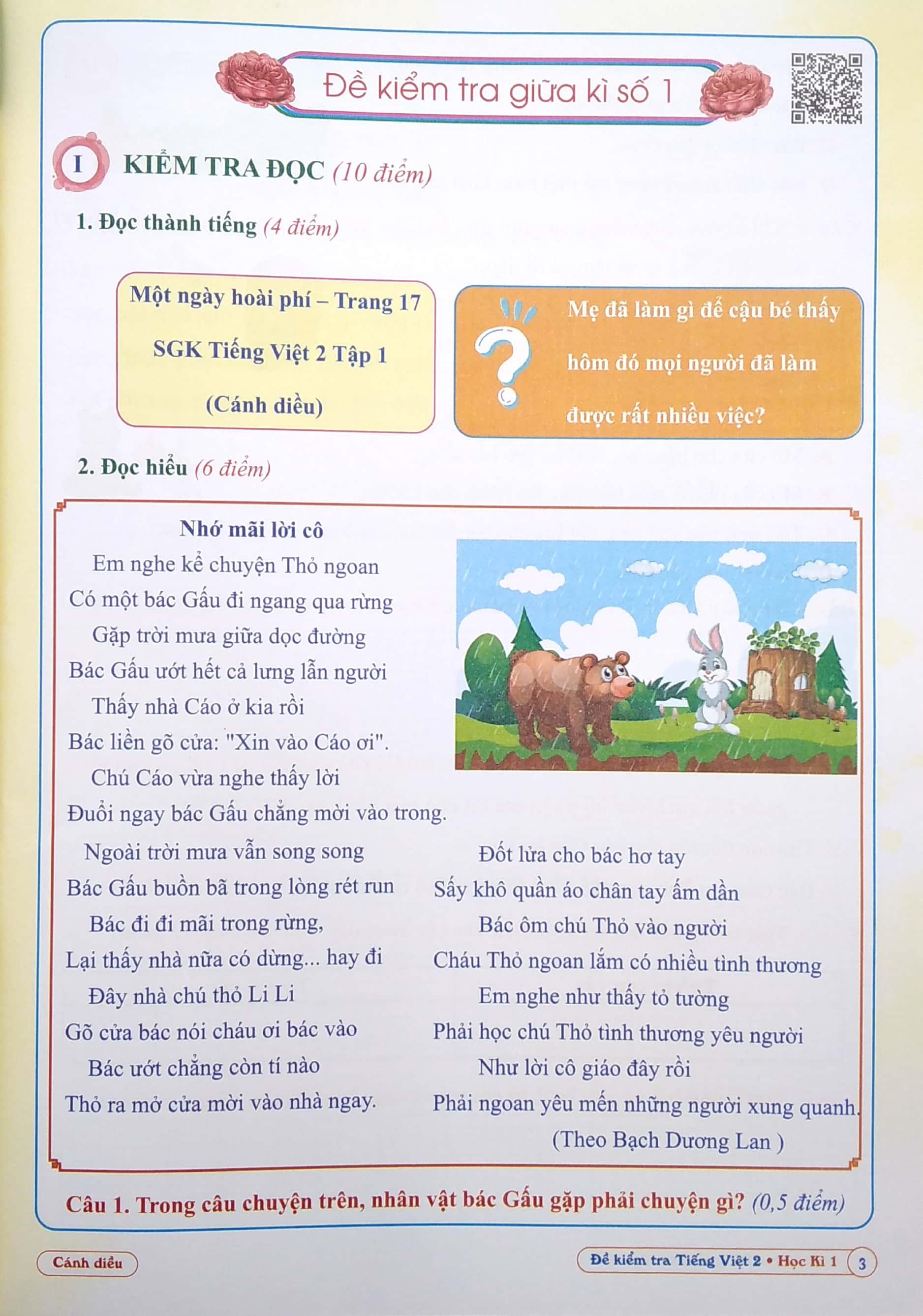 Đề Kiểm Tra Tiếng Việt Lớp 2 - Học Kì 1 (Cánh Điều)