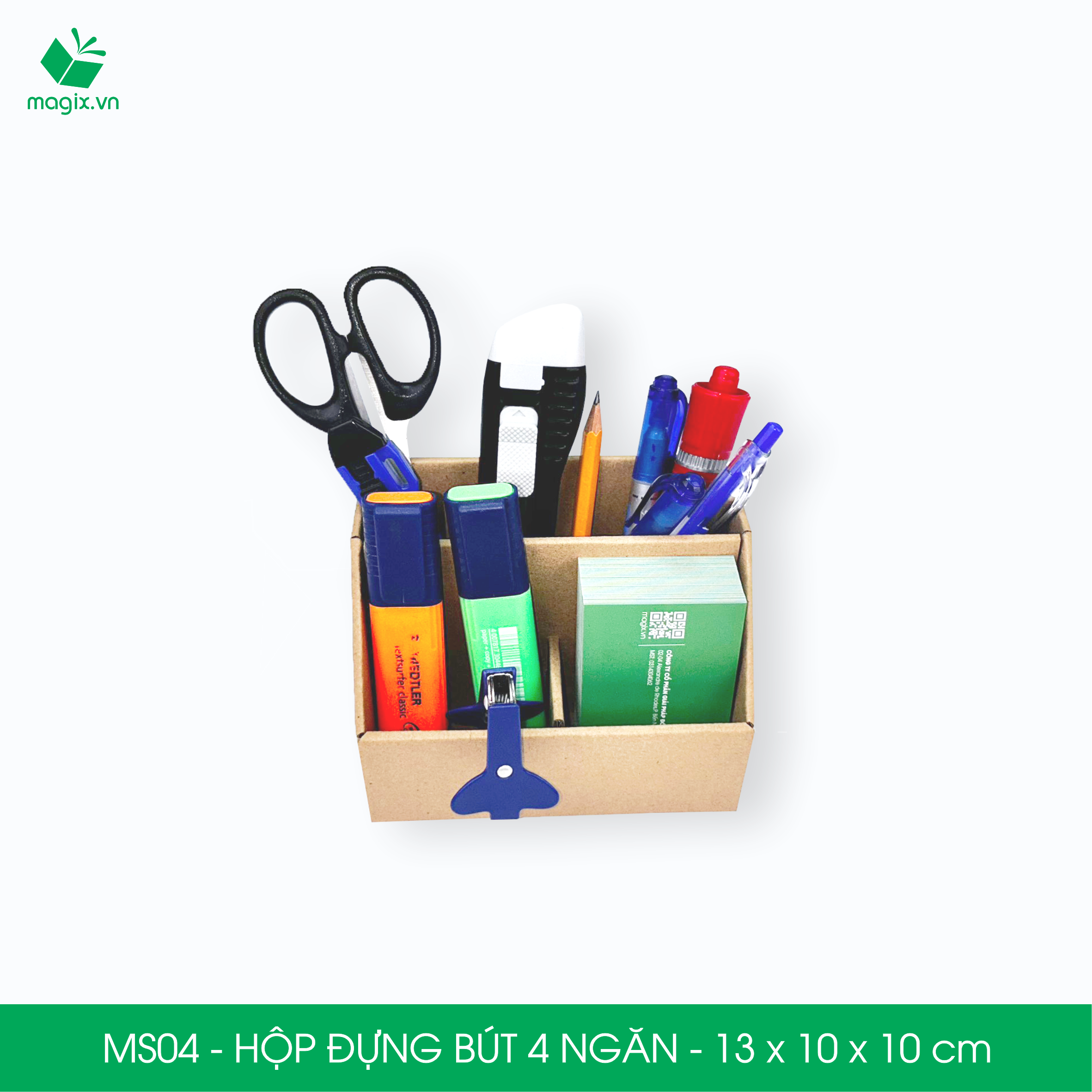 MS04 - Hộp đựng bút 4 ngăn đa năng bằng giấy carton - Kệ đựng bút để bàn