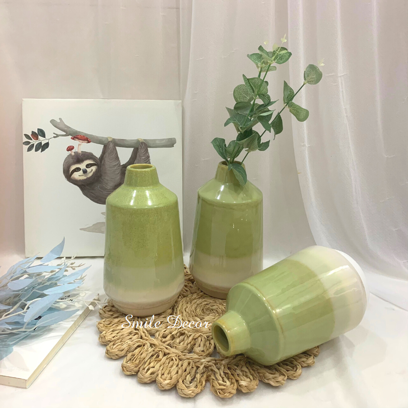 Bình cắm hoa gốm sứ Smile Decor men bóng phối màu xanh pastel nhẹ nhàng