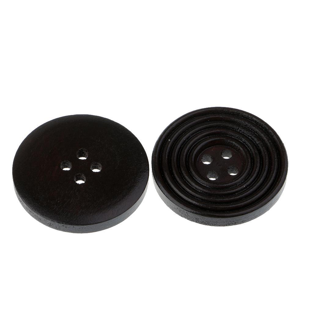 20pcs Round 4 Holes Wood Wooden Buttons for DIY Sewing Black