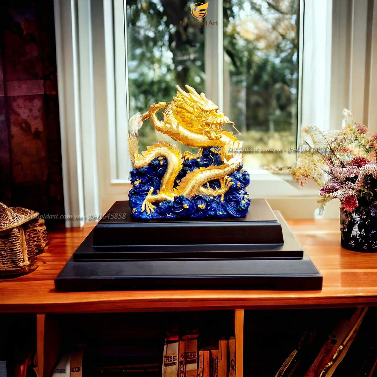 Tượng Rồng phong thủy vờn ngọc dát vàng (19x27x34cm) MT Gold Art- Hàng chính hãng, trang trí nhà cửa, phòng làm việc, quà tặng sếp, đối tác, khách hàng, tân gia, khai trương
