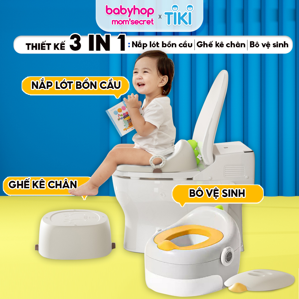 Bô cho bé đi vệ sinh 3 trong 1 hình khủng long babyhop, bô vệ sinh kèm nắp lót bồn cầu và bệ kê chân