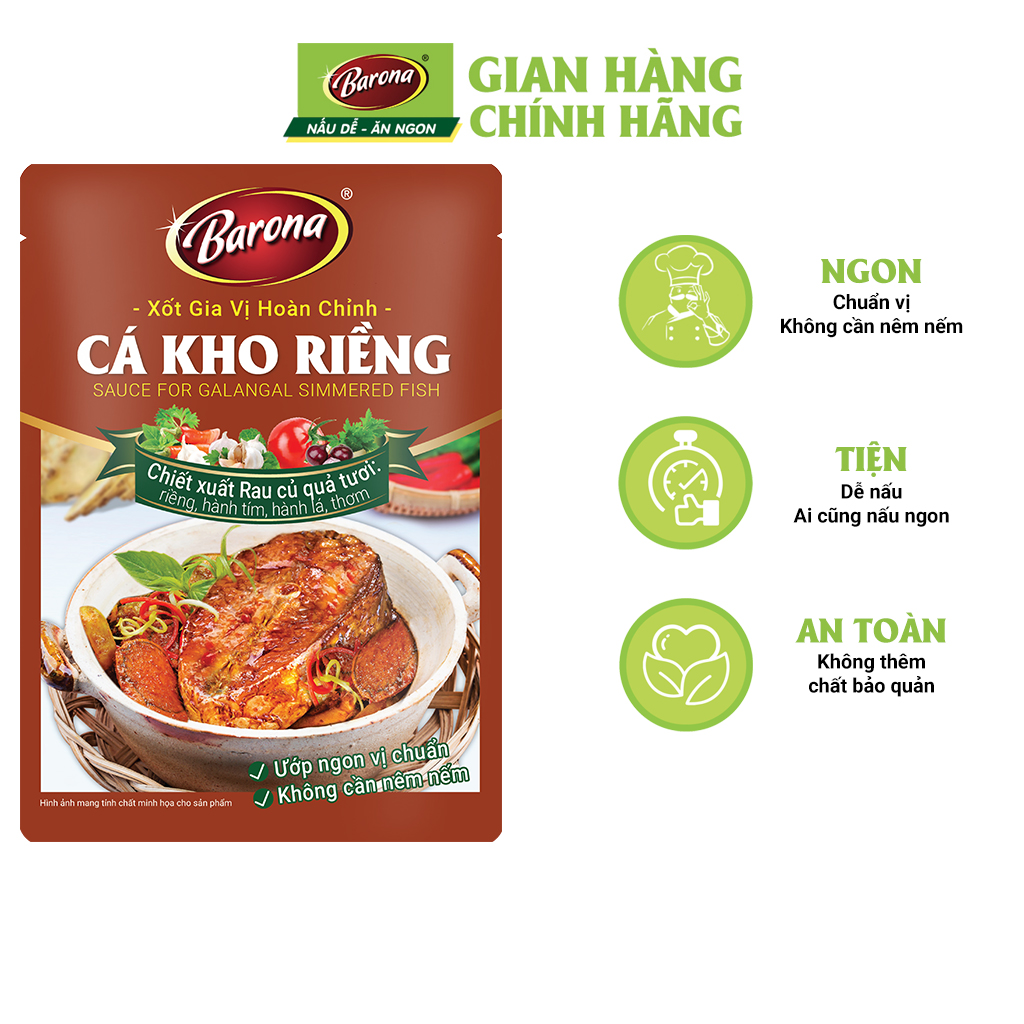 Combo 1 hộp (20 gói) Gia Vị Cá Kho Riềng Barona 80g ướp ngon chuẩn vị không cần nêm nếm