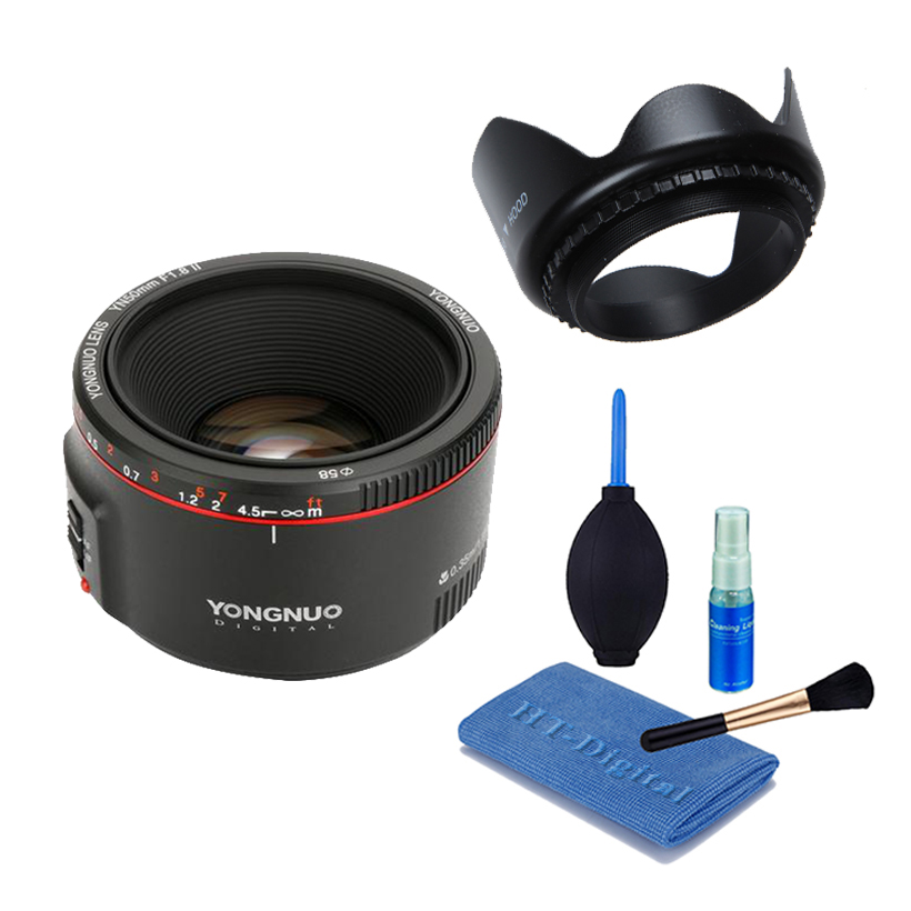 Ống kính Yongnuo 50 F1.8 II cho Canon + Lens Hood + Bộ Vệ Sinh Máy (Hàng Nhập Khẩu)