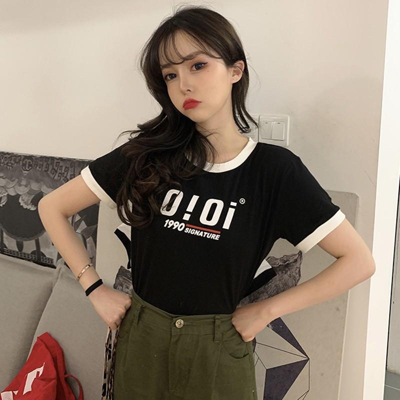 Áo Thun Tay Ngắn Cổ Tròn Hoạ Tiết Chữ Thiết Kế Dáng Rộng Thoải Mái