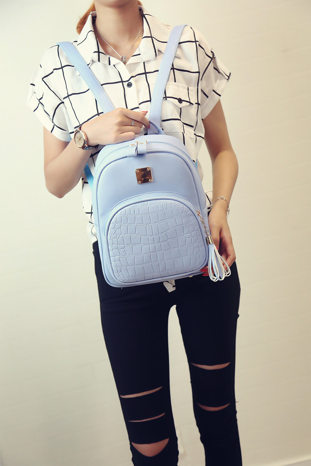 Balo Nữ Cao Cấp, Balo Hàn Quốc Họa Tiết Da Cá Sấu Cho Nữ Vải Nylon Chống Thấm, Ngăn Chứa Rộng Rãi