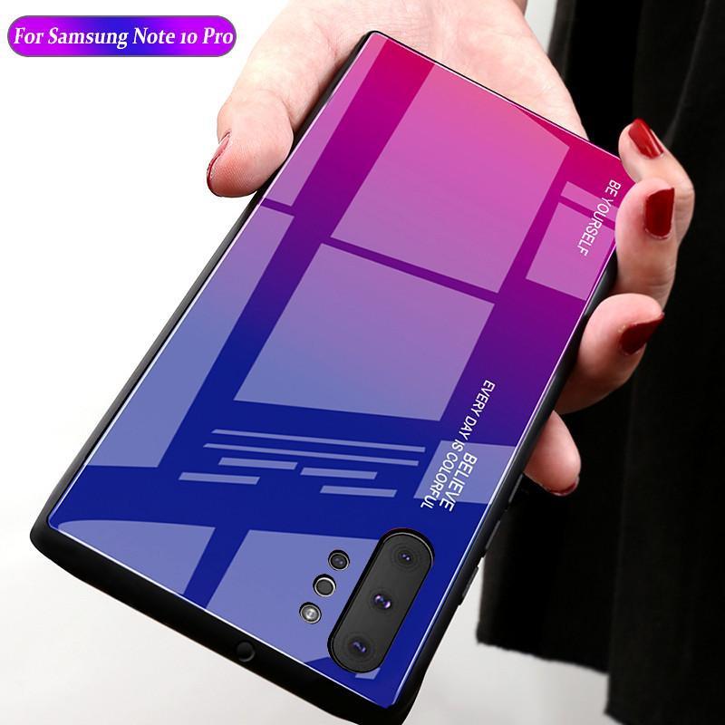 Ốp lưng kính màu Gradient viền dẻo cho SamSung Galaxy Note 10+ Plus