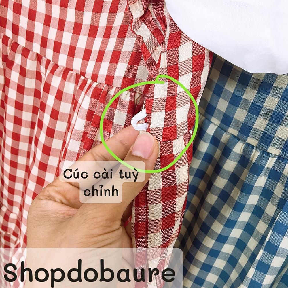 Váy bầu kẻ cổ vuông tay trắng