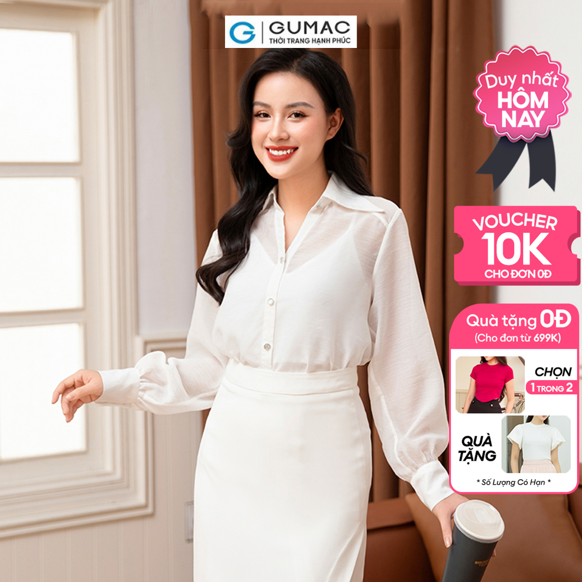 Áo sơ mi cách điệu thời trang GUMAC AD10029