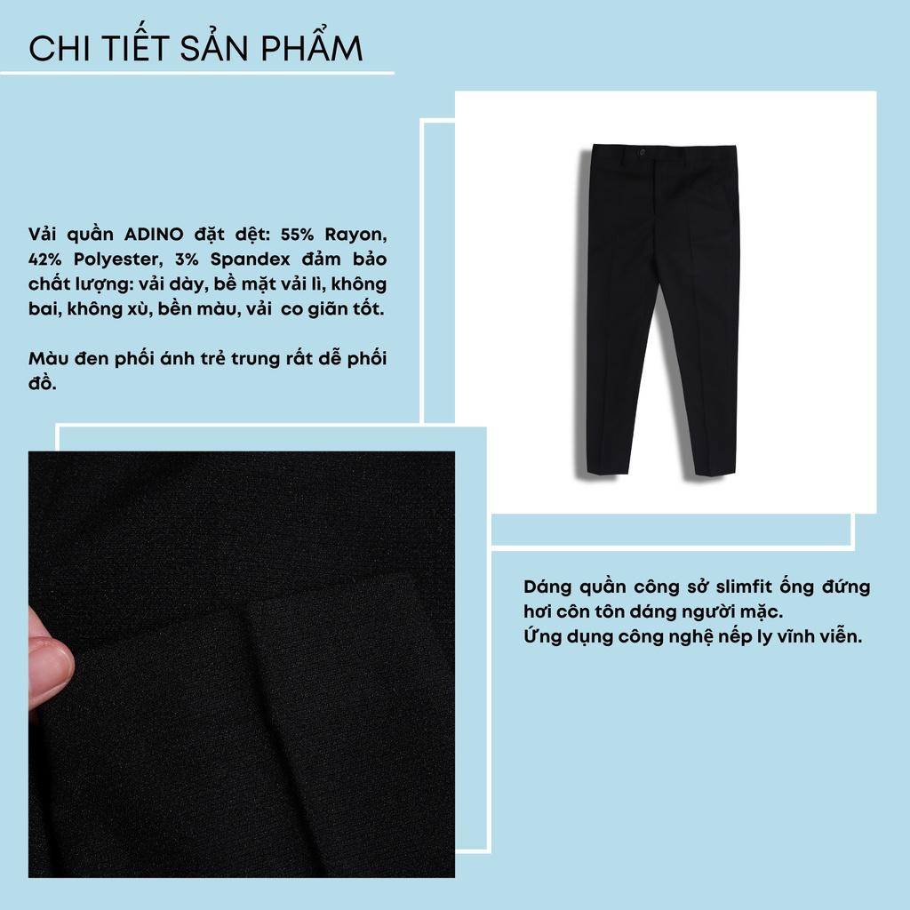 Quần âu nam màu đen sạn ADINO vải rayon polyester dày không bai xù dáng slimfit công sở ống đứng hơi côn QA143