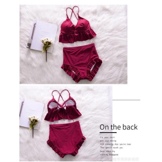 freeship Bikini hai mảnh đỏ nữ tính mặc đi biển